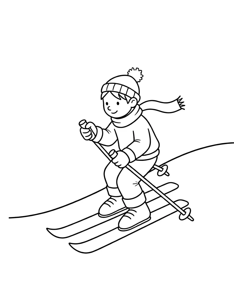 Мальчик катается на лыжах