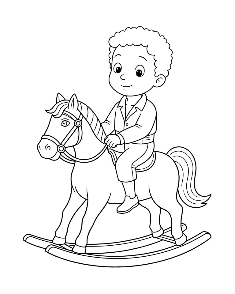 Мальчик на игрушечной лошадке