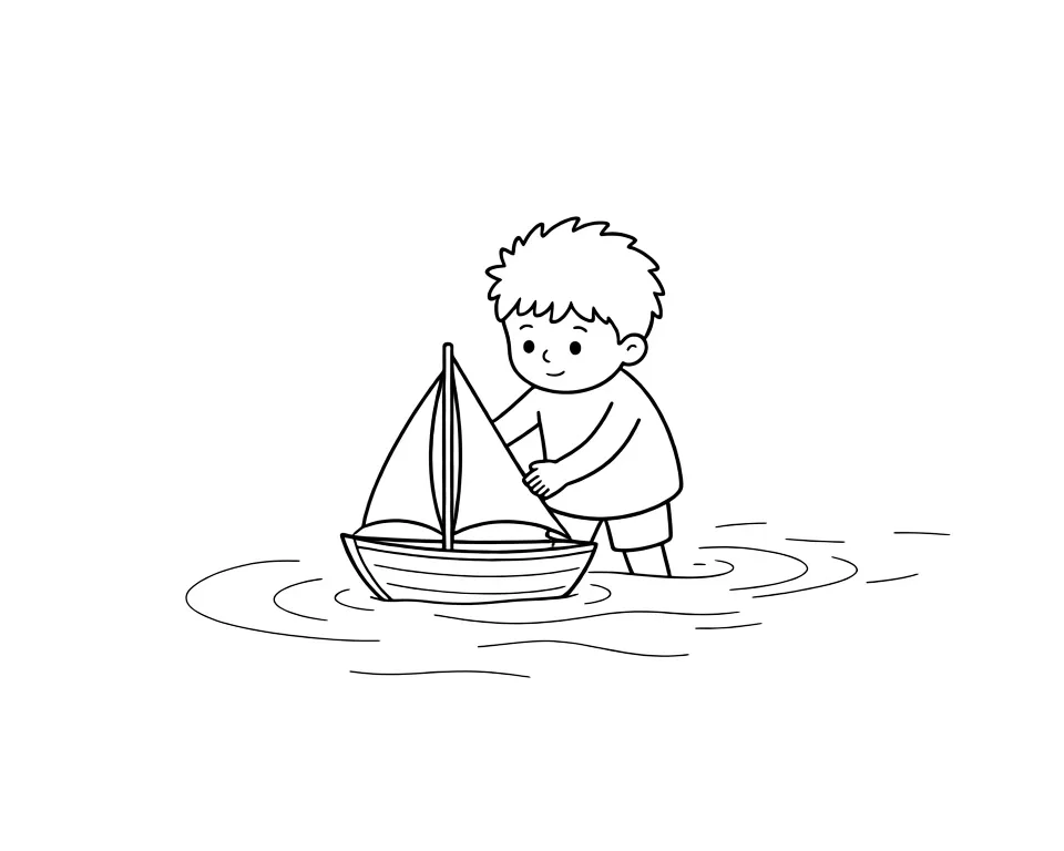 Мальчик пускает кораблик