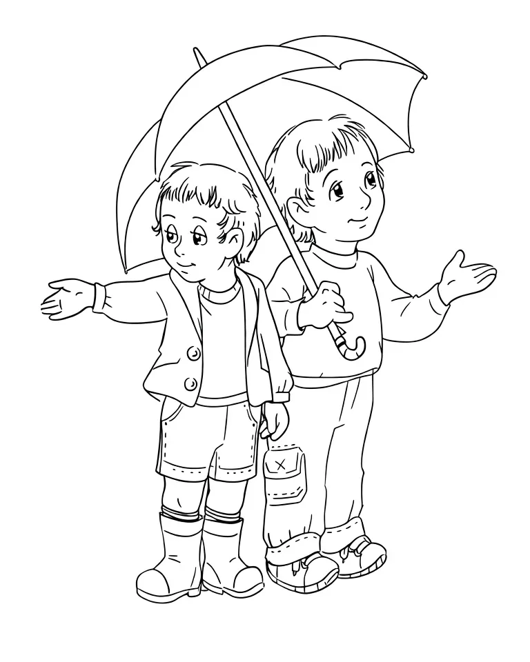 Мальчики под осенним дождем