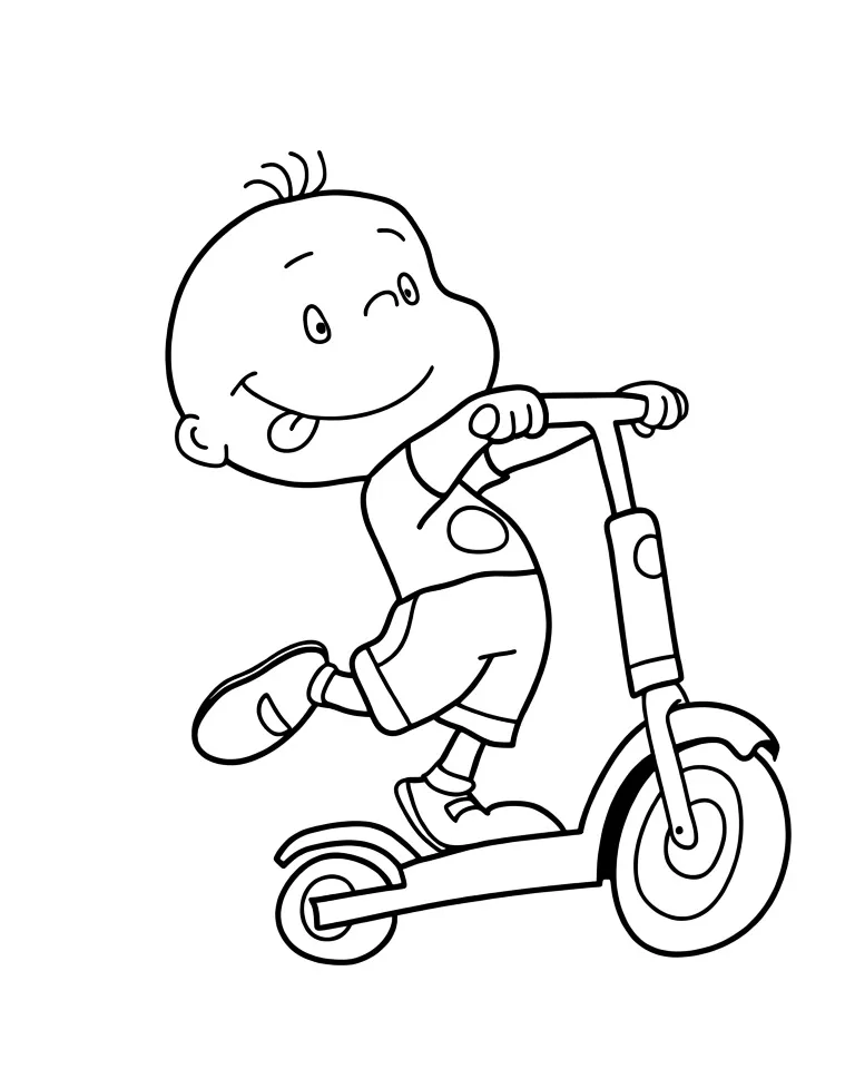 Малыш едет на самокате