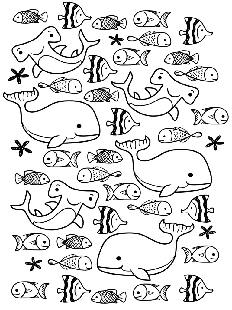 Множество рыбок и китов