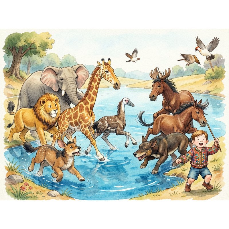 Однажды лев, слон, жирафа