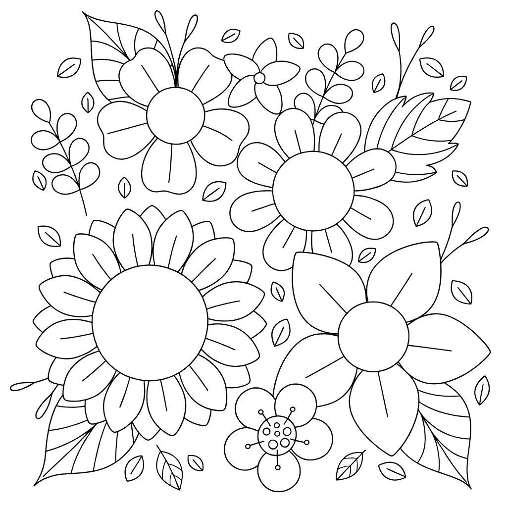 Панно с подсолнухами и другими цветами