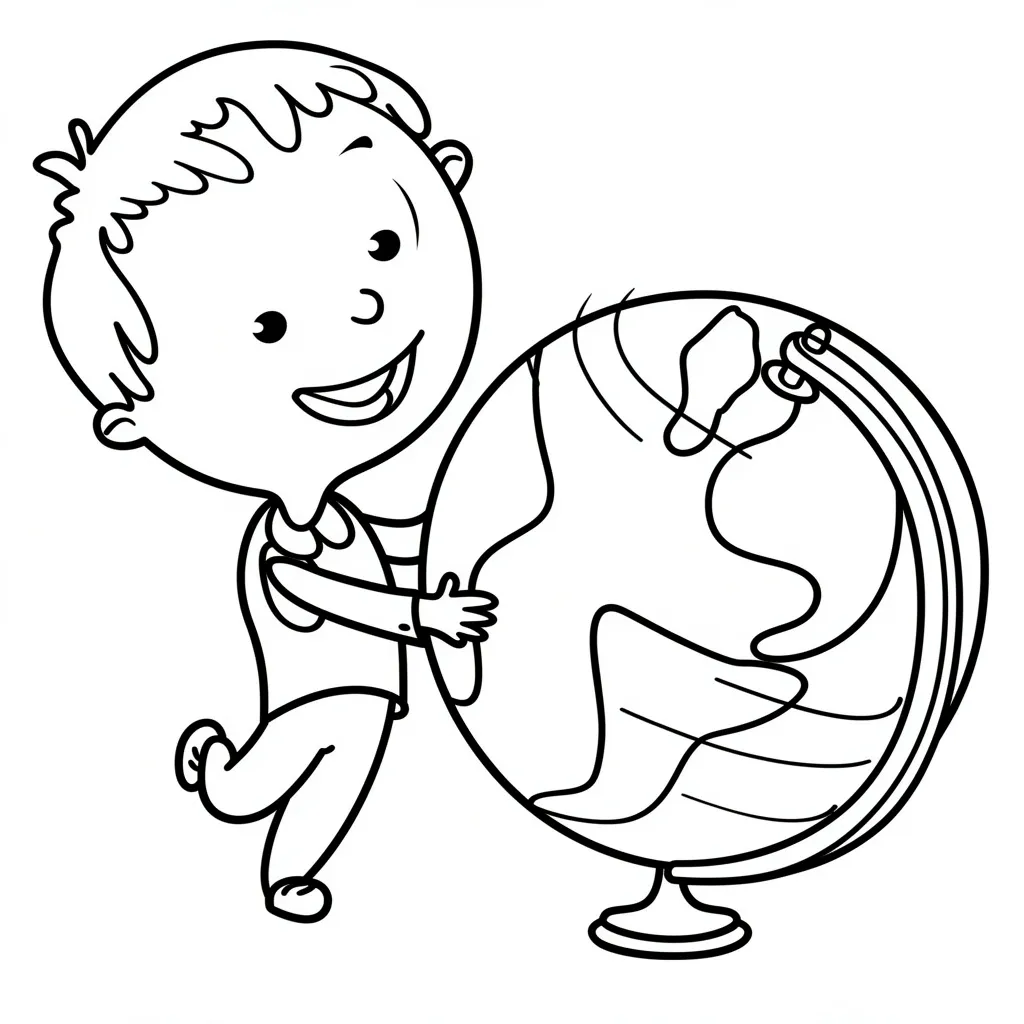 Первоклашка крутит глобус