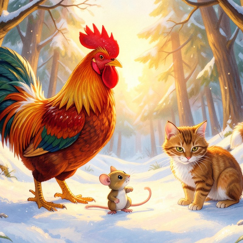 Петух, кот и мышонок