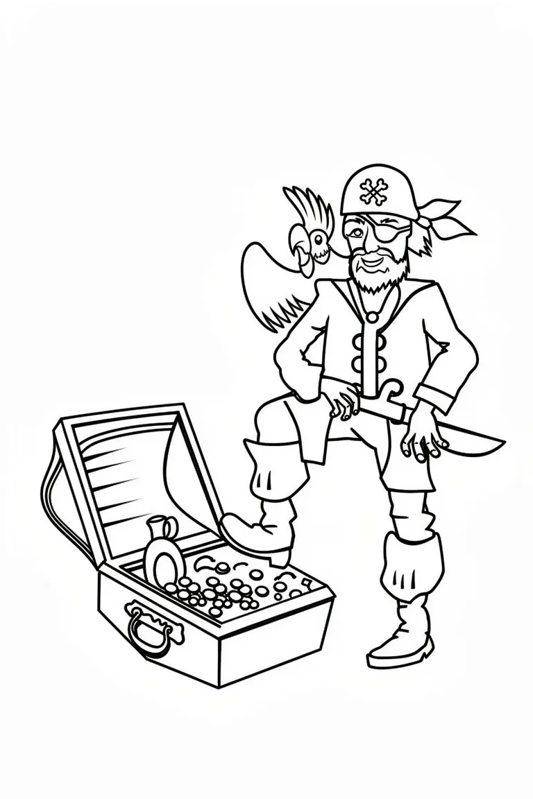 Пират и сундук с сокровищами