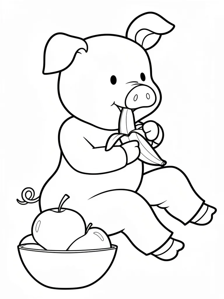 Поросенок кушает фрукты