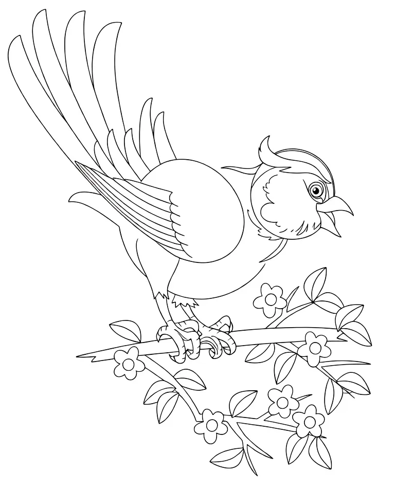 Птичка на цветущей яблоне