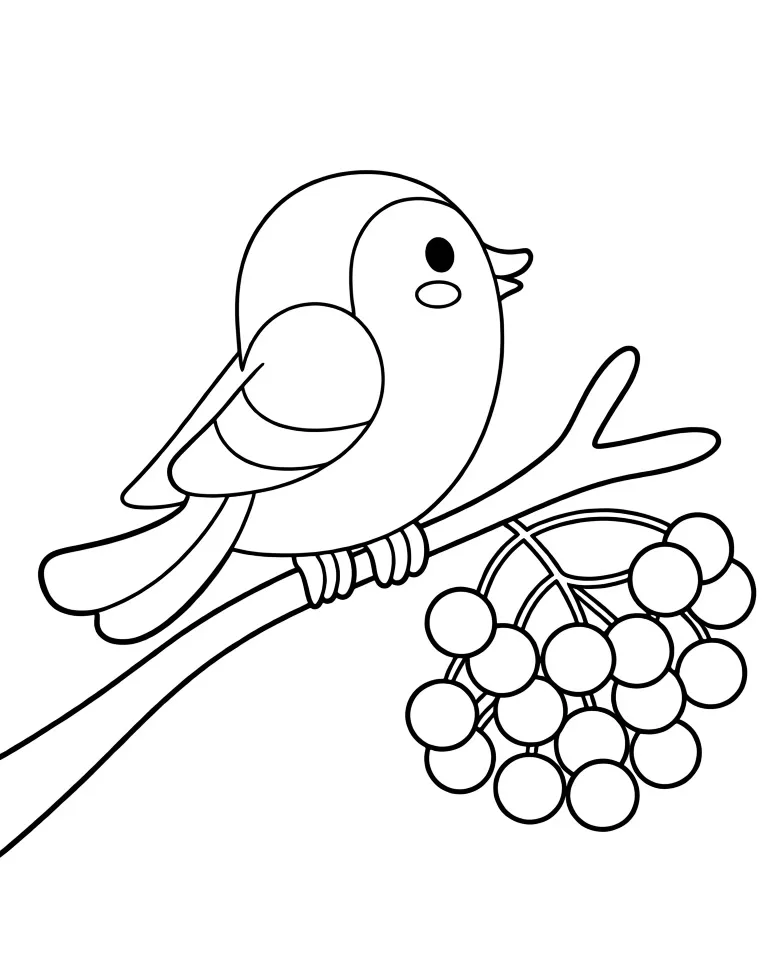 Птичка на веточке рябины