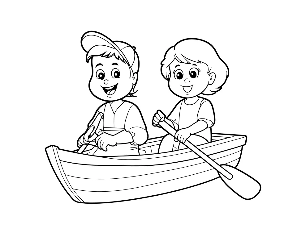 Ребята плывут в лодке