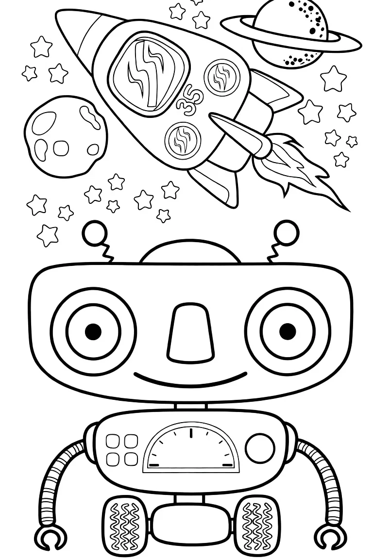 Робот на фоне космического корабля
