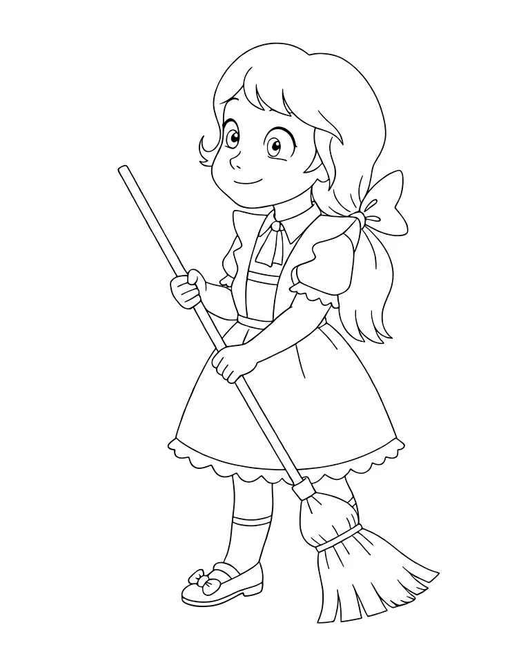 Школьница с метлой