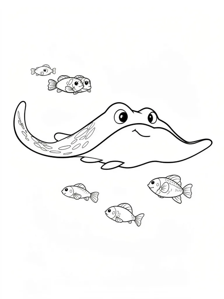 Скат плавает с рыбами