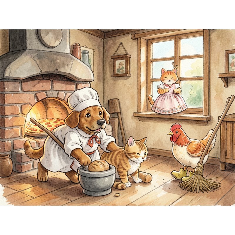 Собака, кот, кошка и курочка