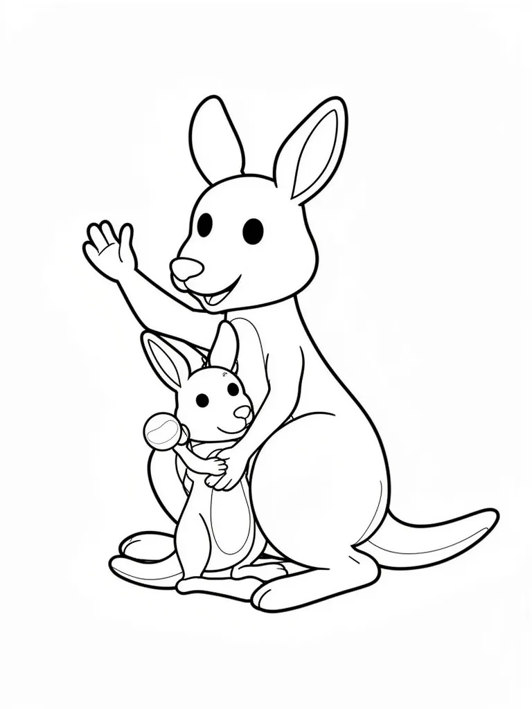 Веселая мама кенгуру с детенышем