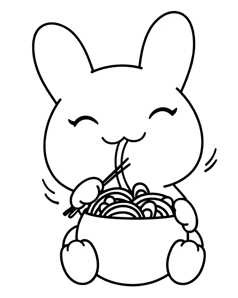 Зайчик ест лапшу