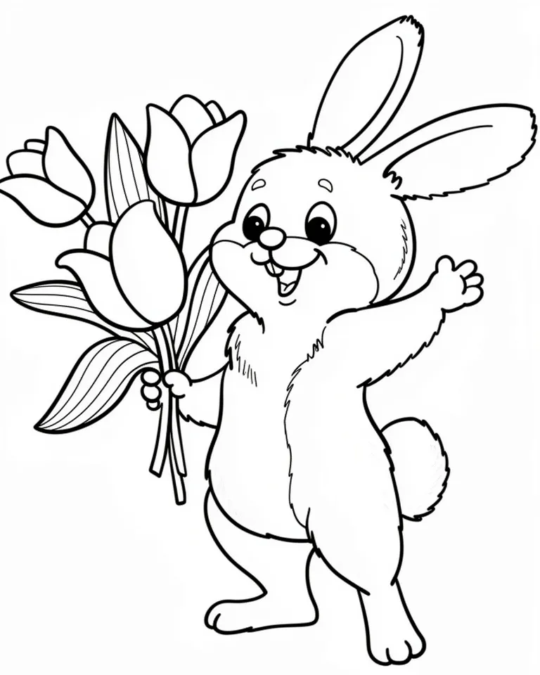 Зайка с тюльпанами