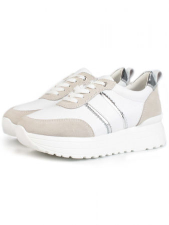 05-PDE40-2 WHITE/BEIGE Кроссовки женские (натуральная кожа, натуральная замша)