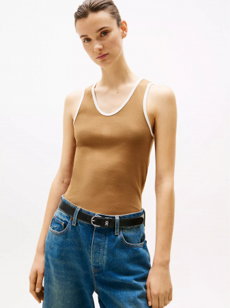 Ribbed Stretch-Cotton V-Neck Tank