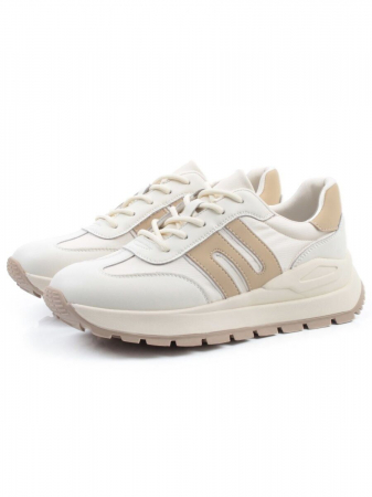 03-WG040-2M MILK/BEIGE Кроссовки демисезонные женские (натуральная кожа)