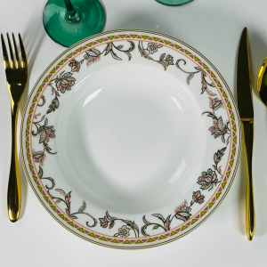 125-183 Набор 6 глубоких тарелок 23см ЗОЛОТОЙ ЦВЕТОК в под.упак (х6)Костяной фарфор
