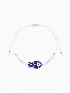 Браслет «Рыбка» на нити, белый в серебре