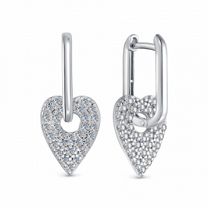 Серьги с фианитом родированные серебро 925*