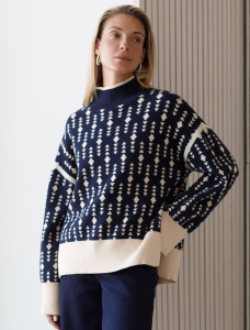 Свитер с боковыми разрезами жаккардовой вязки с кашемиром