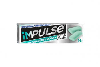 «Impulse ICE», жевательная резинка со вкусом эвкалипта и ментола, 14 г (упаковка 30 шт)