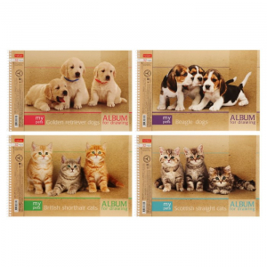 Альбом для рисования А4, 32 листа, на гребне, «Зверьё моё», обложка картон, блок 100 г/м?, перфорация на отрыв, МИКС