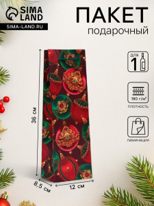 Пакет подарочный новогодний под бутылку, упаковка «Шары», 12?36?8.5 см