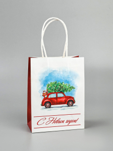 Пакет бумажный подарочный новогодний крафт «Ёлка» 16?12?6 см