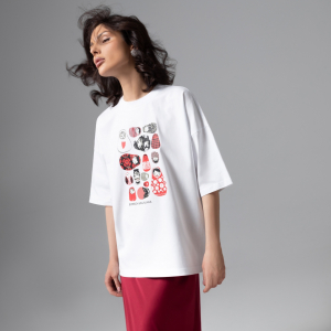 Футболка из хлопка, Фэшн-идеал (белая с матрешками)