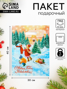 Пакет подарочный новогодний «С Новым Годом и Рождеством», полиэтиленовый с вырубной ручкой, 30?40 см