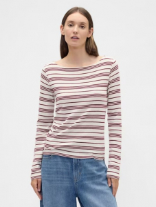 Modern Ribbed Stripe Boatneck T-Shirt