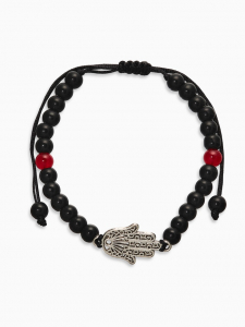 Браслет-оберег «Рука счастья Хамса» гранд, красно-чёрный с серебром, d=6 см