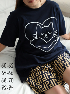 Футболка пижамная больших размеров (ФП-111 кошечка)