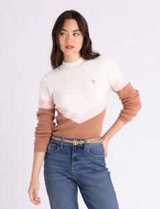 MOCK NECK COLORBLOCK CHEVRON SWEATER
