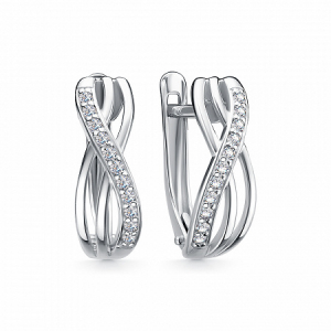 Серьги с фианитом родированные серебро 925*