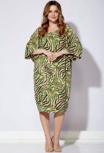 Платье Viola Style 01039 бежево-зелёный