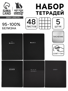 Тетради в клетку, 48 л., набор из 5 шт., блок №1, Black or Gray
