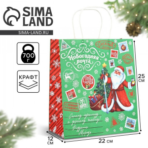 Пакет подарочный новогодний крафтовый «Волшебного Нового года», 22?12?25 см