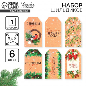 Шильдик новогодний декоративный в наборе «Время чудес», 6 шт., 9?5 см