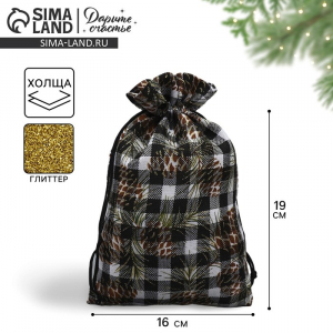 Мешочек подарочный холща «Новогодняя клетка», 16?24 см ± 1.5 см