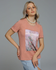Футболка с шёлковой вставкой и бусинами FSK126