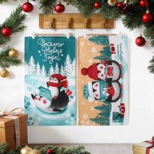 Набор новогодних кухонных полотенец Доляна «Снежного настроения » 35?60 см-2 штуки, 100% хлопок