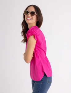 SPLIT NECK FLUTTER SLEEVE POPOVER TOP