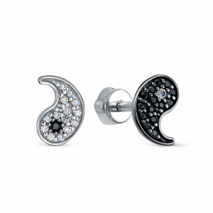 Серьги с фианитом родированные серебро 925*