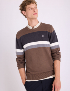 ENGINEERED CHEST STRIPE CREW NECK SWEATER